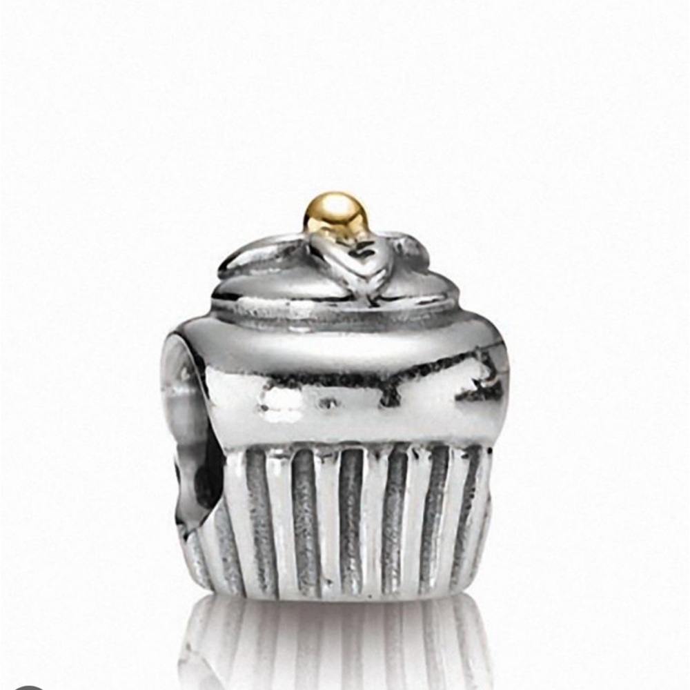 PANDORA STERLING SILVER AND 14 K GOLD CUPCAKE CHARM